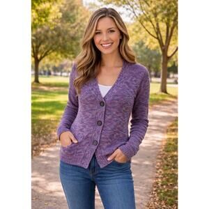 Sundance size XS cardigan button-up purple/pink oversized slouchy pockets cozy